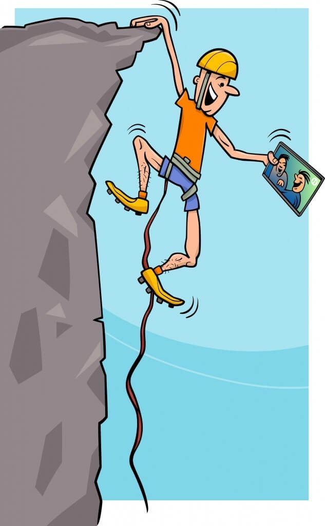 climber with tablet cartoon illustration